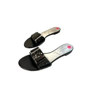 Tahari Black Buckle Flat Slide Slip Sandals 9